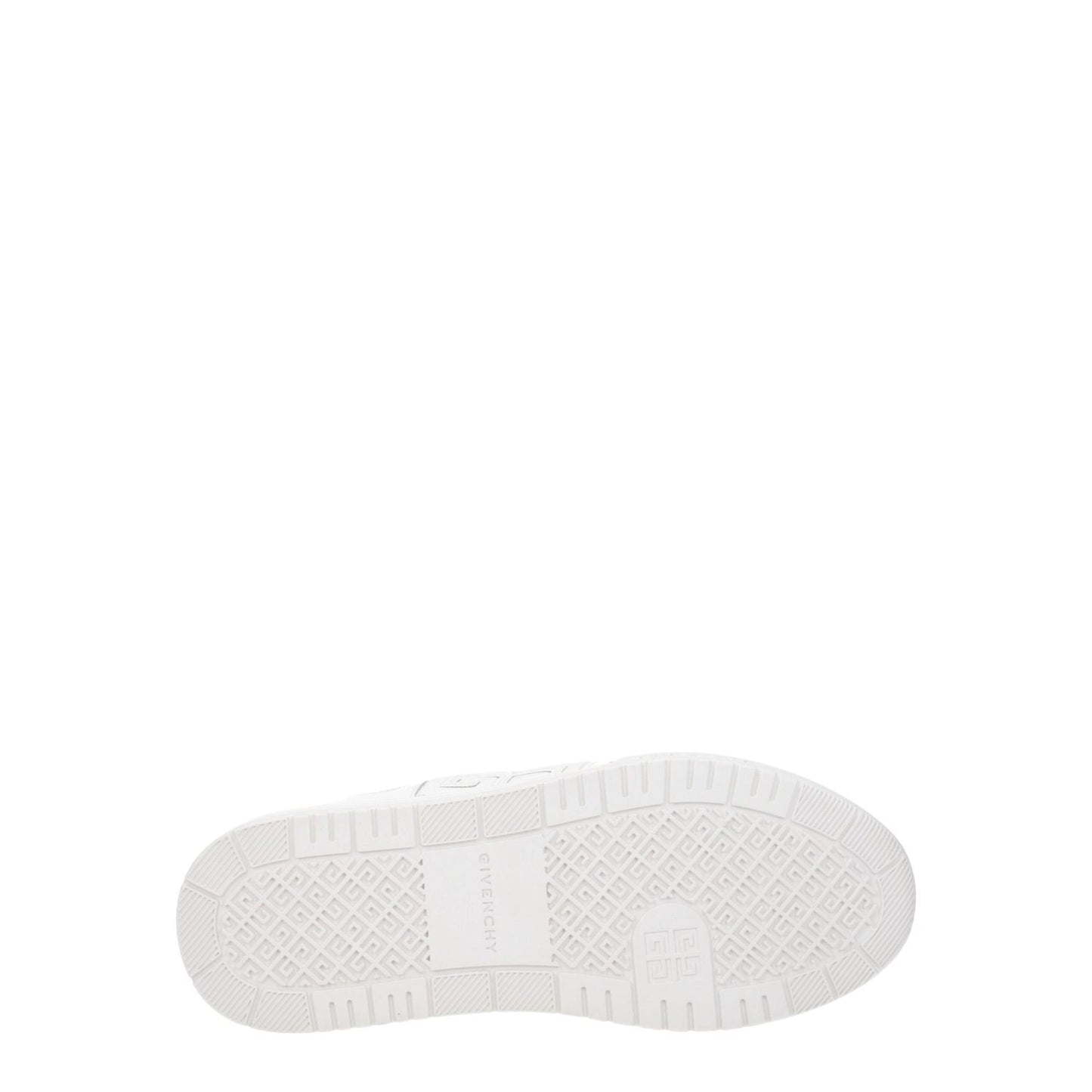 Sole view of Givenchy White Leather Low Top Sneakers showing logo detail and rubber material.