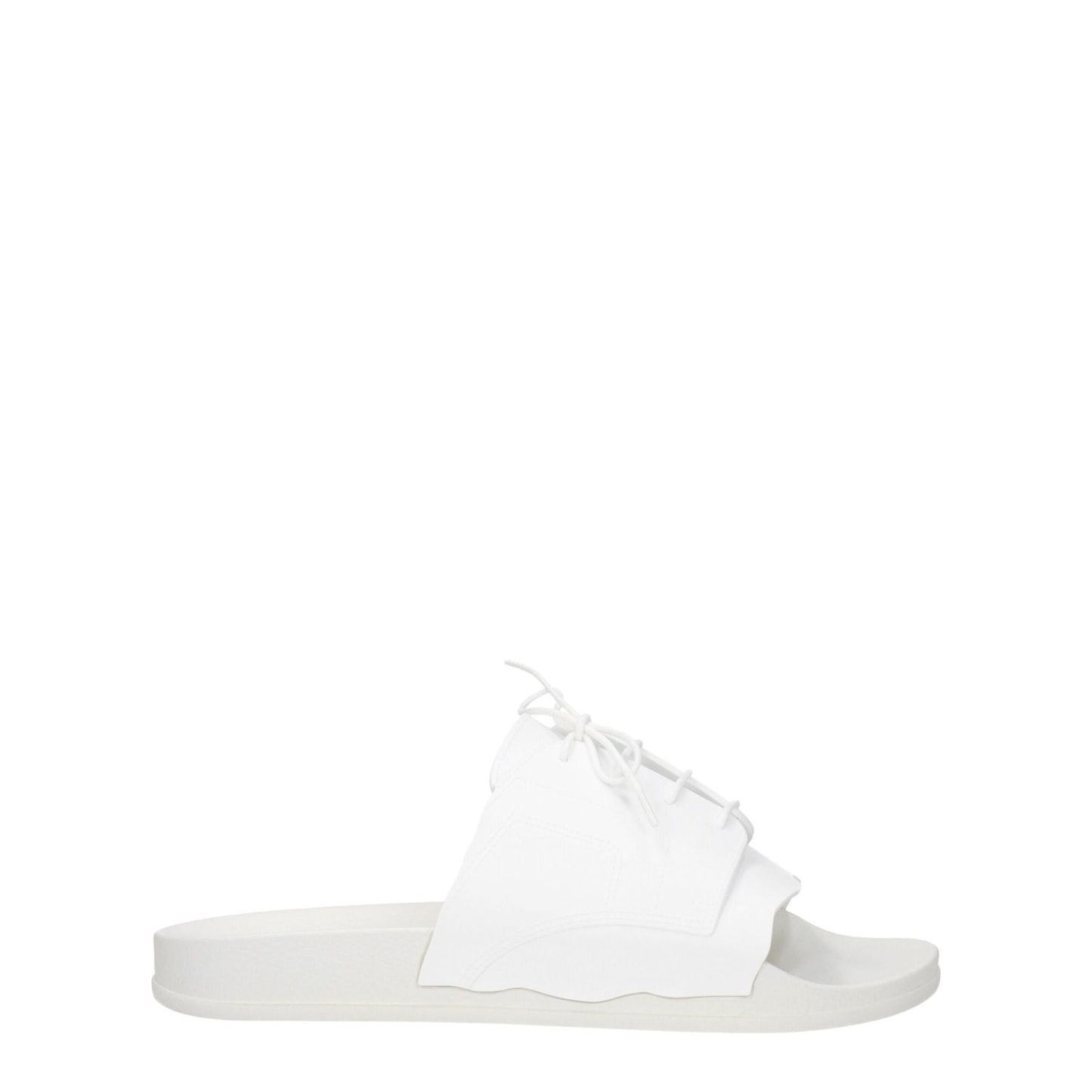 Maison Margiela White Cotton Slippers with rubber sole and open toe, featuring front detail, style street, low flat heel.