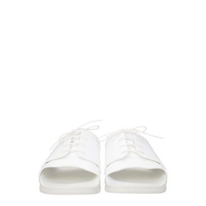 Maison Margiela White Cotton Slippers with open toe and low flat heel, featuring front detail, made with rubber sole.