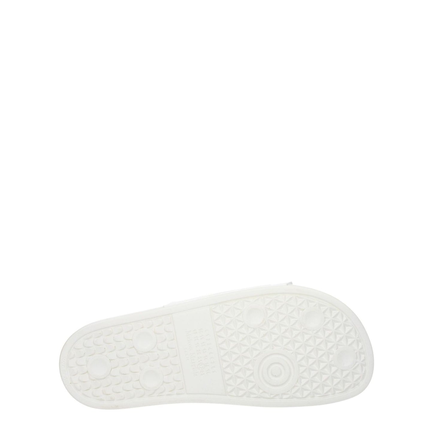 Maison Margiela White Cotton Slippers showing rubber sole with low, flat heel and open toe features.