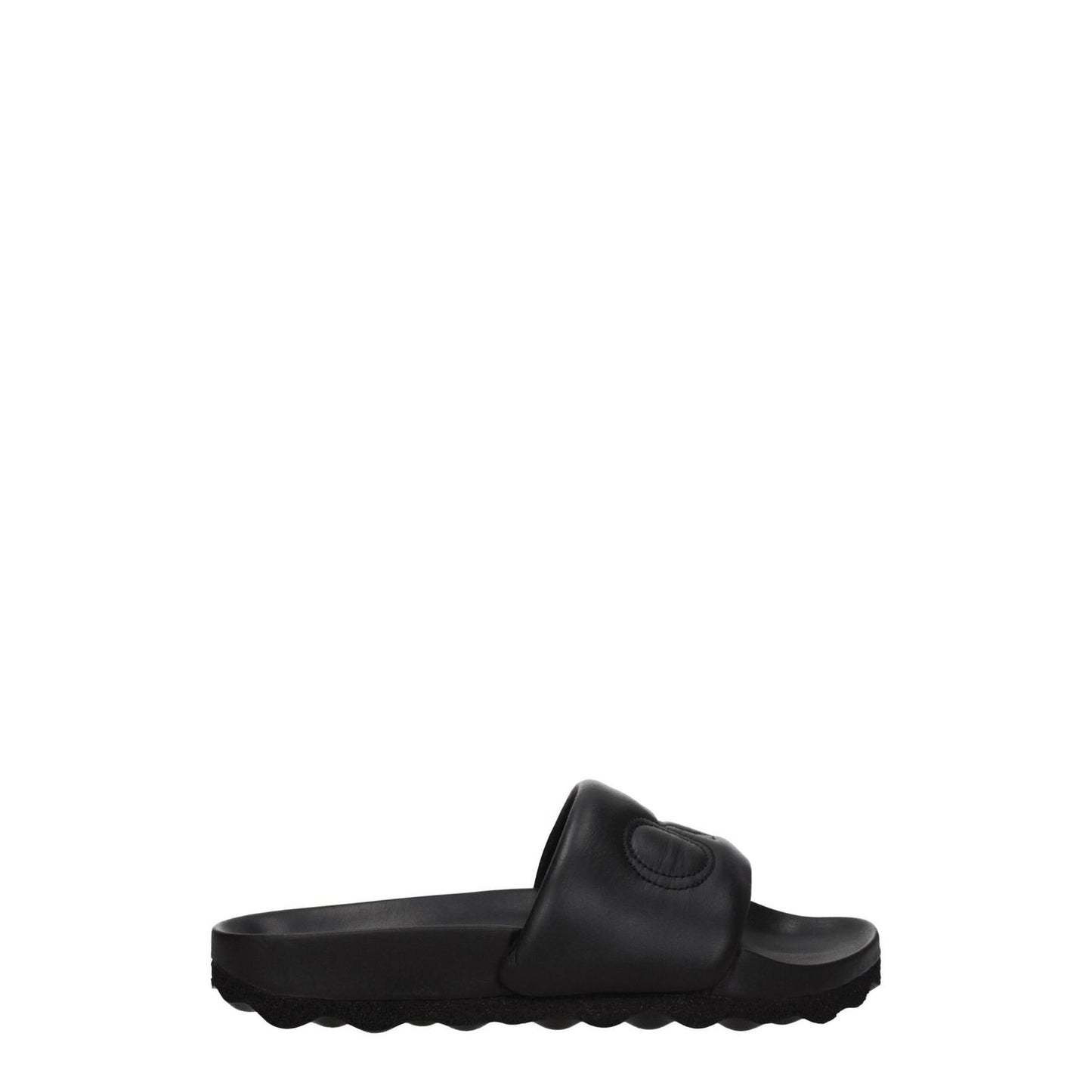 Off-White Black Leather Slippers with front logo, open toe, and rubber sole, ideal for casual style, MPN OWIT001LEA0011010.
