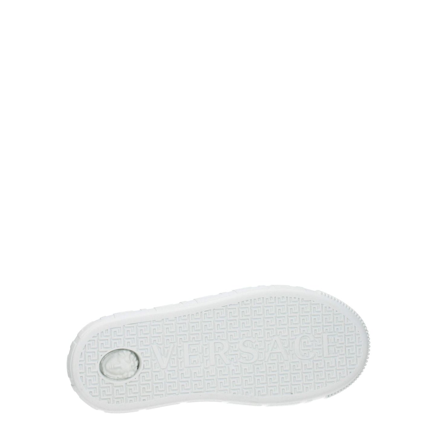 Versace White Leather Low Top Sneakers with rubber sole and brand logo on bottom view