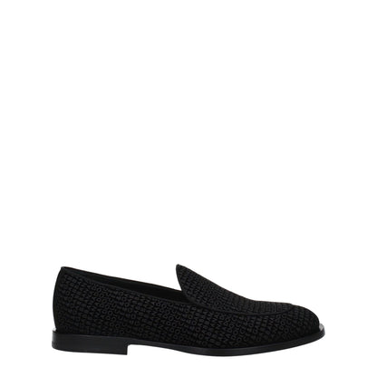 Dolce & Gabbana Black Velvet Slip-On Loafers, stylish round toe shoes with leather sole and low flat heel, MPN A50508AG2918B956.