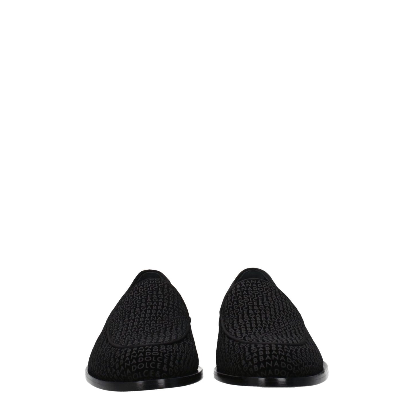 Dolce & Gabbana Black Velvet Slip-On Loafers with logo, round toe, leather sole, and low heel, MPN A50508AG2918B956.