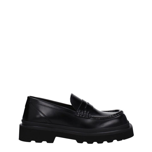 Dolce & Gabbana Black Leather Slip-On Loafers with rubber sole and mid heels, square toe design, MPN A30204A120380999.