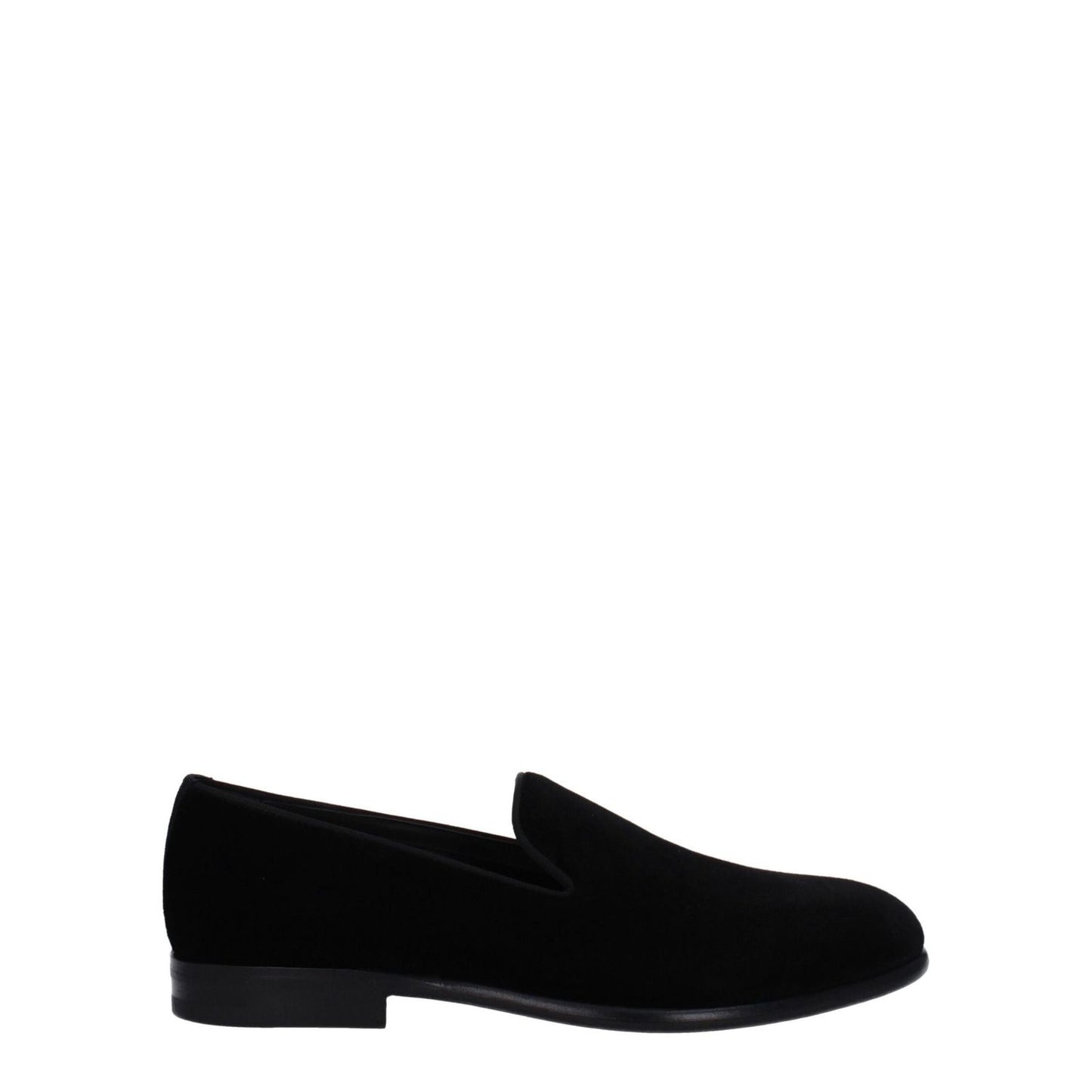 Dolce & Gabbana Black Velvet Slip-On Loafers, stylish round toe design with leather sole, low flat heel, MPN A50491A680880999.