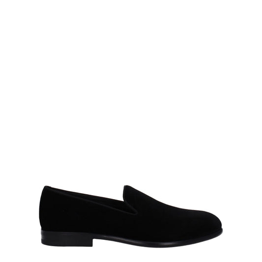 Dolce & Gabbana Black Velvet Slip-On Loafers with leather sole, round toe, and low heel. MPN: A50491A680880999.