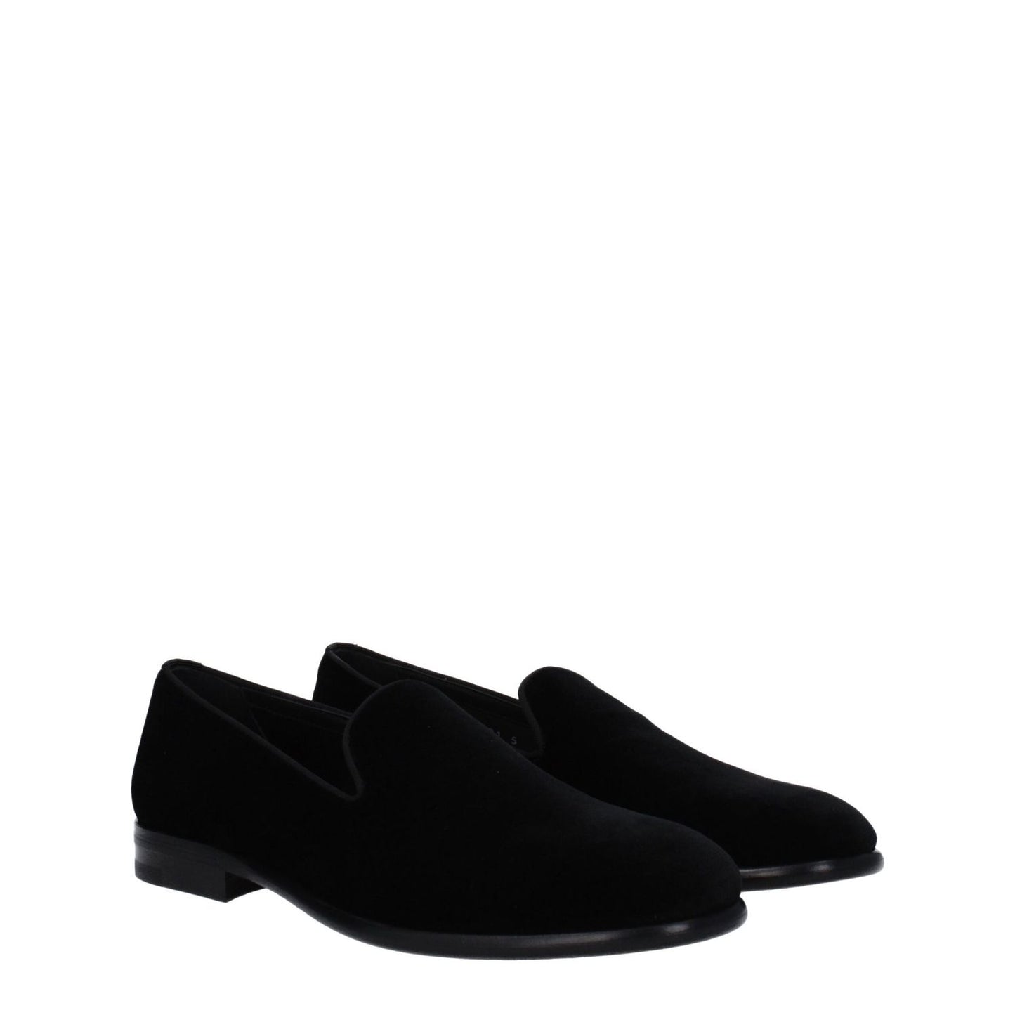 Dolce & Gabbana Black Velvet Slip-On Loafers with leather sole and round toe. Low, flat heel by Dolce&Gabbana, black velvet design.