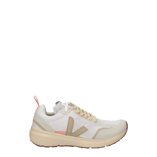 Veja Beige Fabric Athletic Sneakers with side logo, lace-up closure, rubber sole, 4 cm mid heels, almond secondary color.