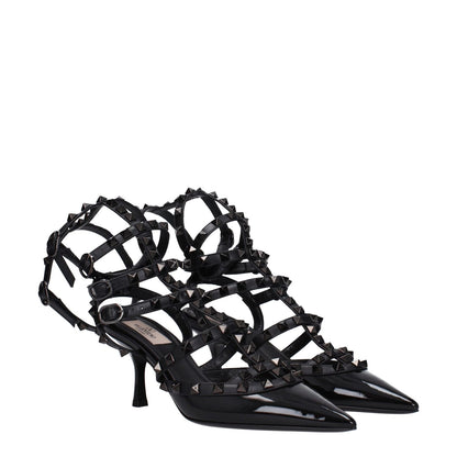 Valentino Garavani Black Leather Stiletto Heel Sandals