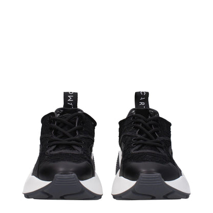 Stella McCartney Black Fabric Chunky Sneakers with lace-up closure, rubber sole, and round toe design, featuring logo on back.