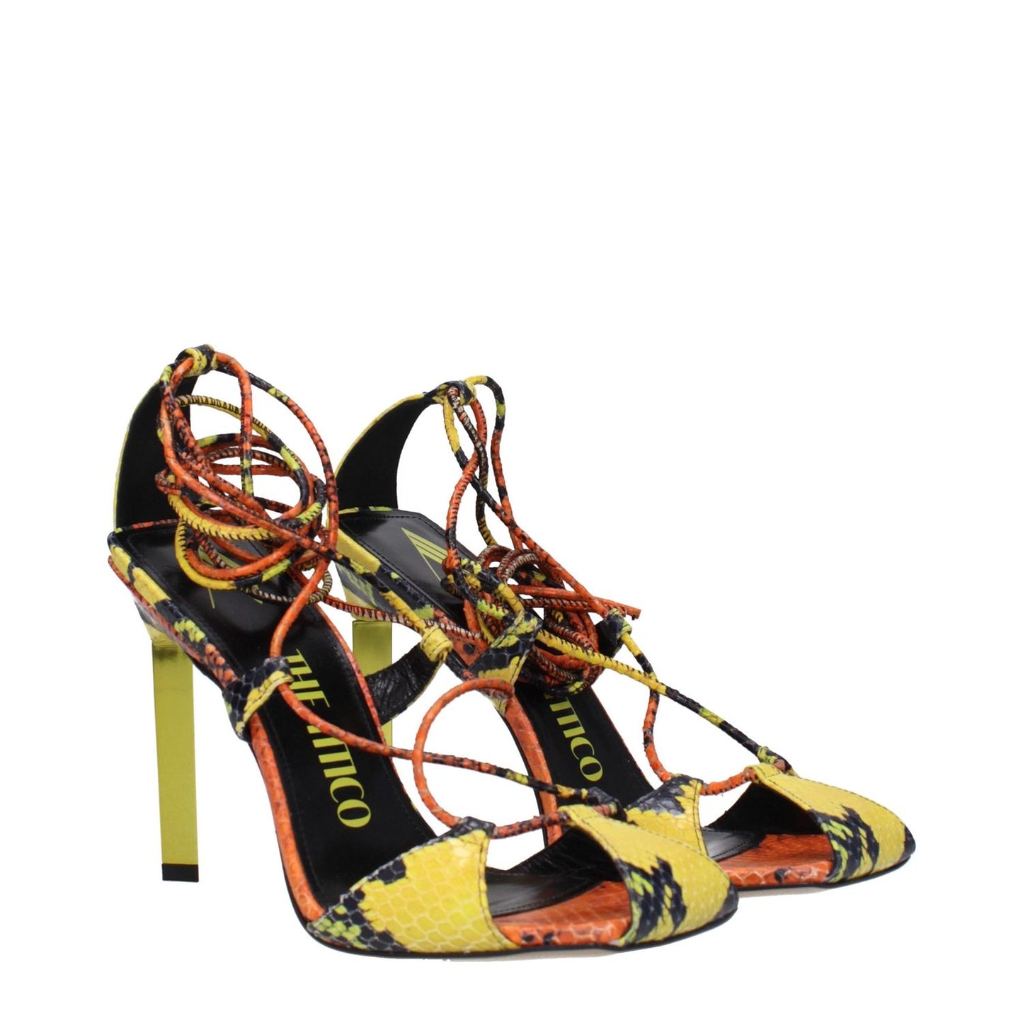 The Attico Orange Leather Stiletto Heel Sandals