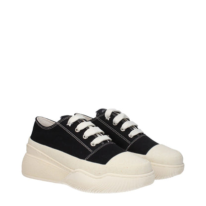 Stella McCartney Black Fabric Chunky Sneakers with lace-up closure, rubber sole, and mid heels.