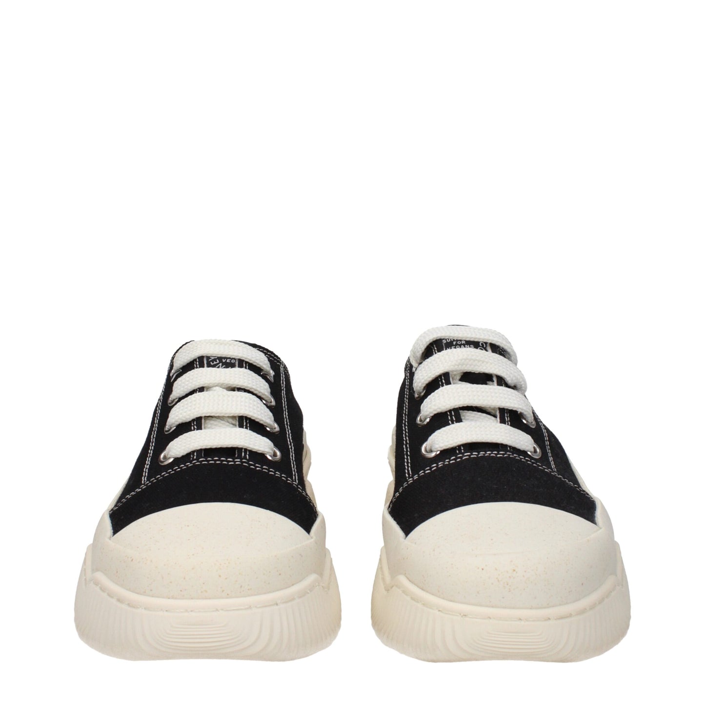 Stella McCartney Black Fabric Chunky Sneakers with rubber sole, lace-up closure, and front logo detail.