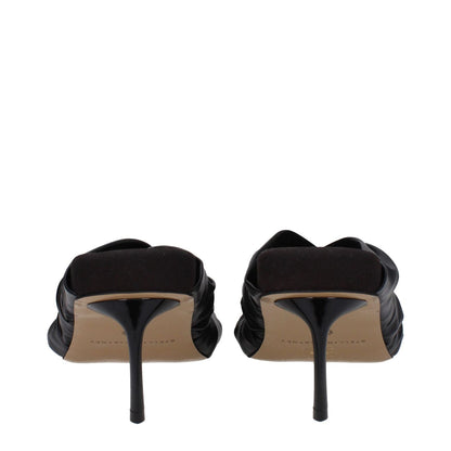 Stella McCartney Black Leather Stiletto Heel Sandals with eco leather, open toe, and 7 cm mid heel, view of back and sole.