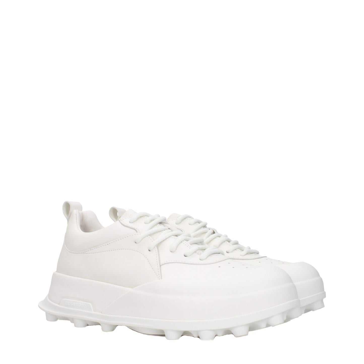 Jil Sander White Leather Sneakers with round toe and rubber sole, sporty glam style, lace-up closure, mid heels, MPN WS0040P6244102.