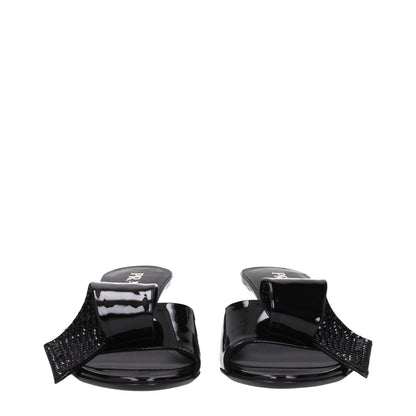 Prada Black Leather Sandals with front detail, open toe, mid heels, and leather sole for casual wear. Heel height: 5.5 cm.