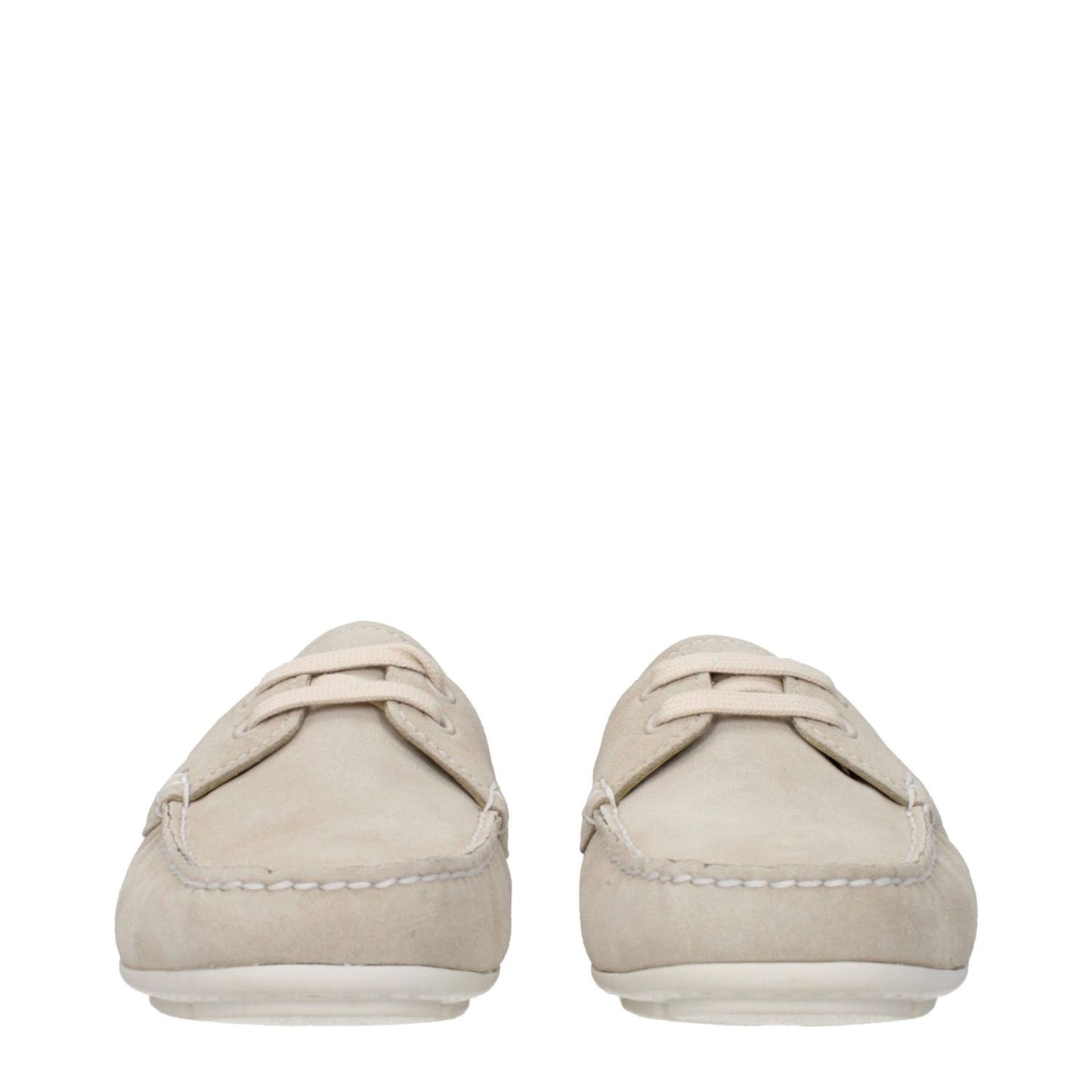 Prada Gray Leather Slip-On Loafers with round toe and rubber sole, featuring a side logo, perfect for casual style.