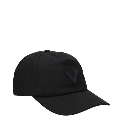 Valentino Garavani Black Cotton Cap (Baseball Hat) with front logo and adjustable straps, MPN HDA10VIB0NO, featuring buckle closure.