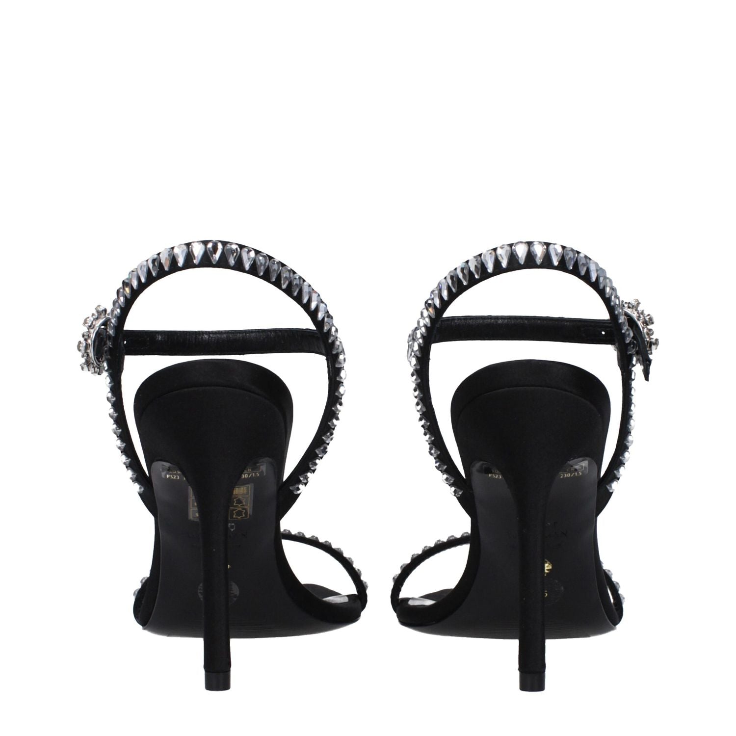 Stuart Weitzman Black Satin Stiletto Heel Sandals