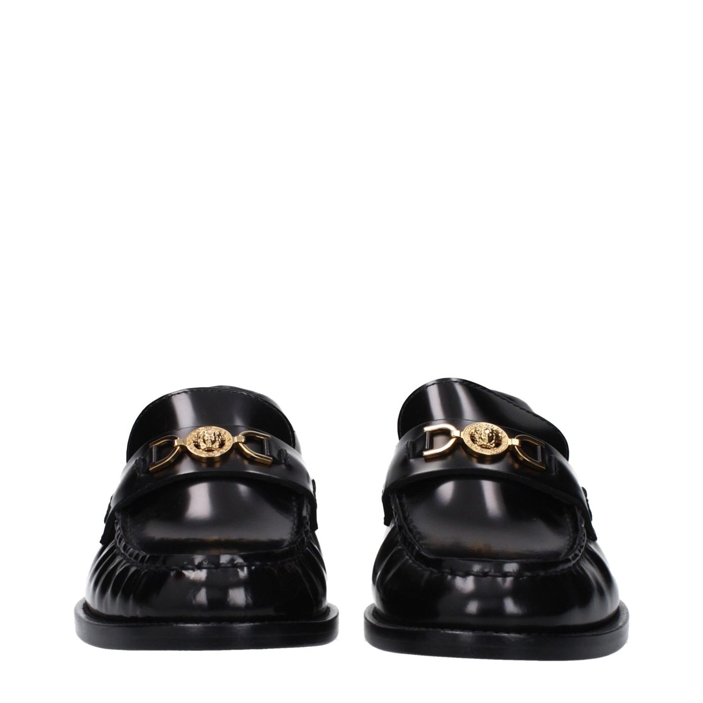 Versace Black Leather Slip-On Loafers