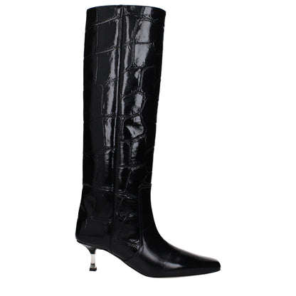 Paris Texas Black Leather High Heel Boots