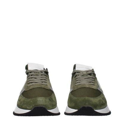 Philippe Model Green Leather Athletic Sneakers with lace-up closure, front and back logo, side detail, and a 4 cm mid heel.