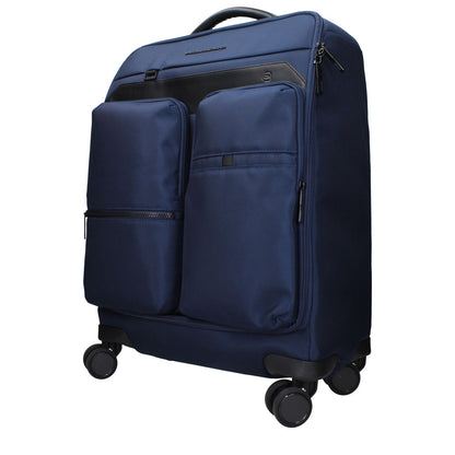 Piquadro Blue Fabric Luggage And Travel with adjustable handle and tsa closure, featuring front logo and removable details.