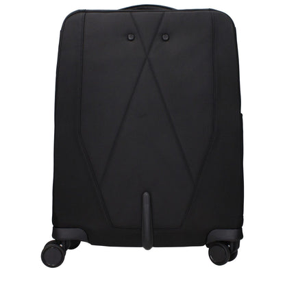 Piquadro Black Fabric Luggage And Travel trolley with adjustable handle and TSA closure, shown in black fabric with removable details.