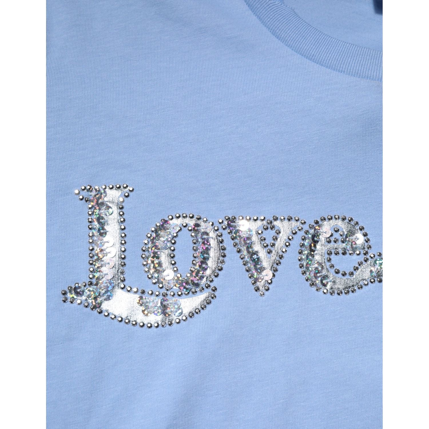 PINKO Blue Love Story Sequined Embellished Short Sleeves T-shirt