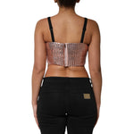 Dolce & Gabbana Pink Sequined Nylon Sleeveless Cropped Top TSH90636-40