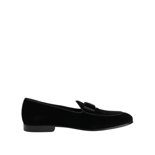 Dolce & Gabbana Black Velvet Loafers Formal Men Dress Shoes MV7672-42