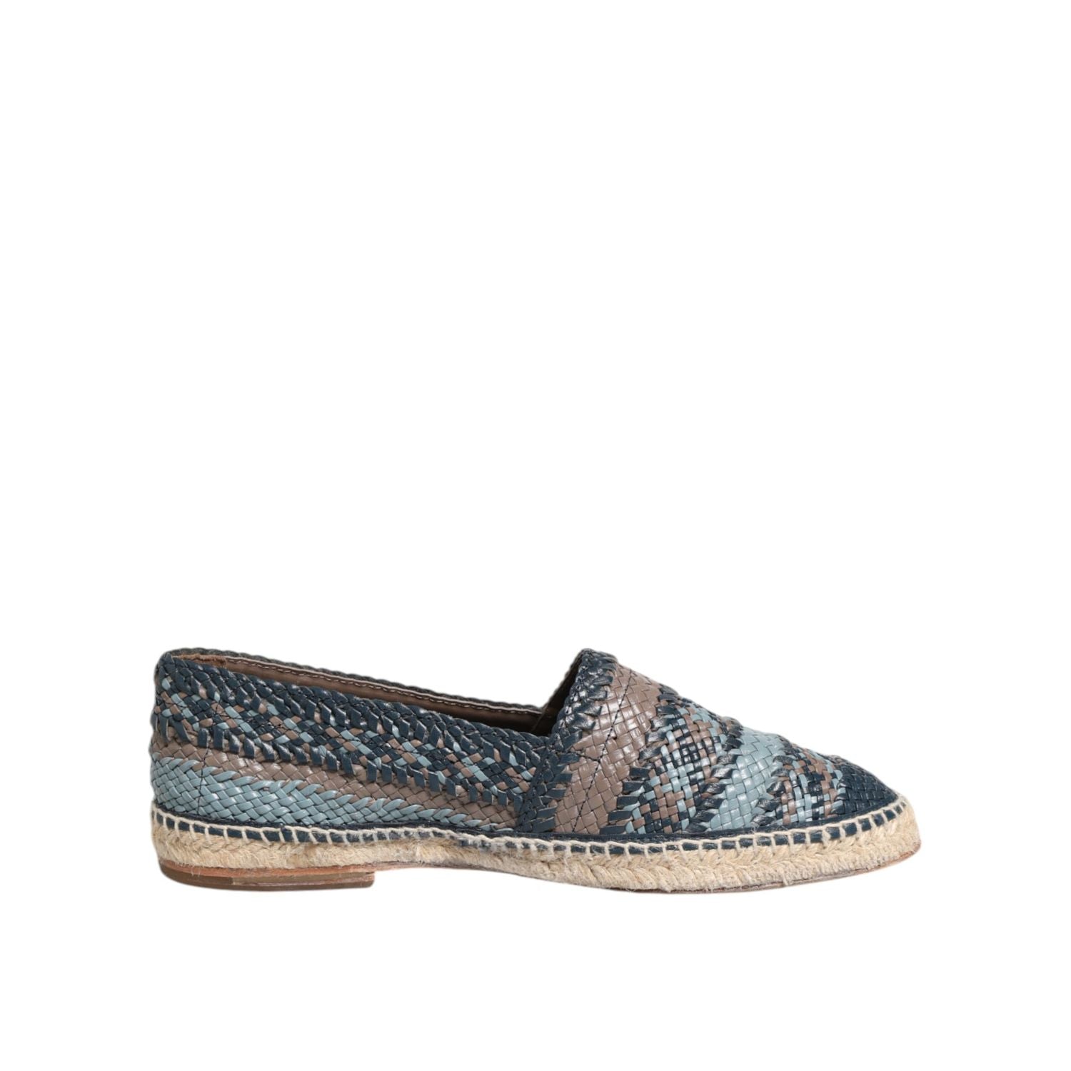 Dolce & Gabbana Blue Gray Woven Leather Buffalo Espadrille Shoes