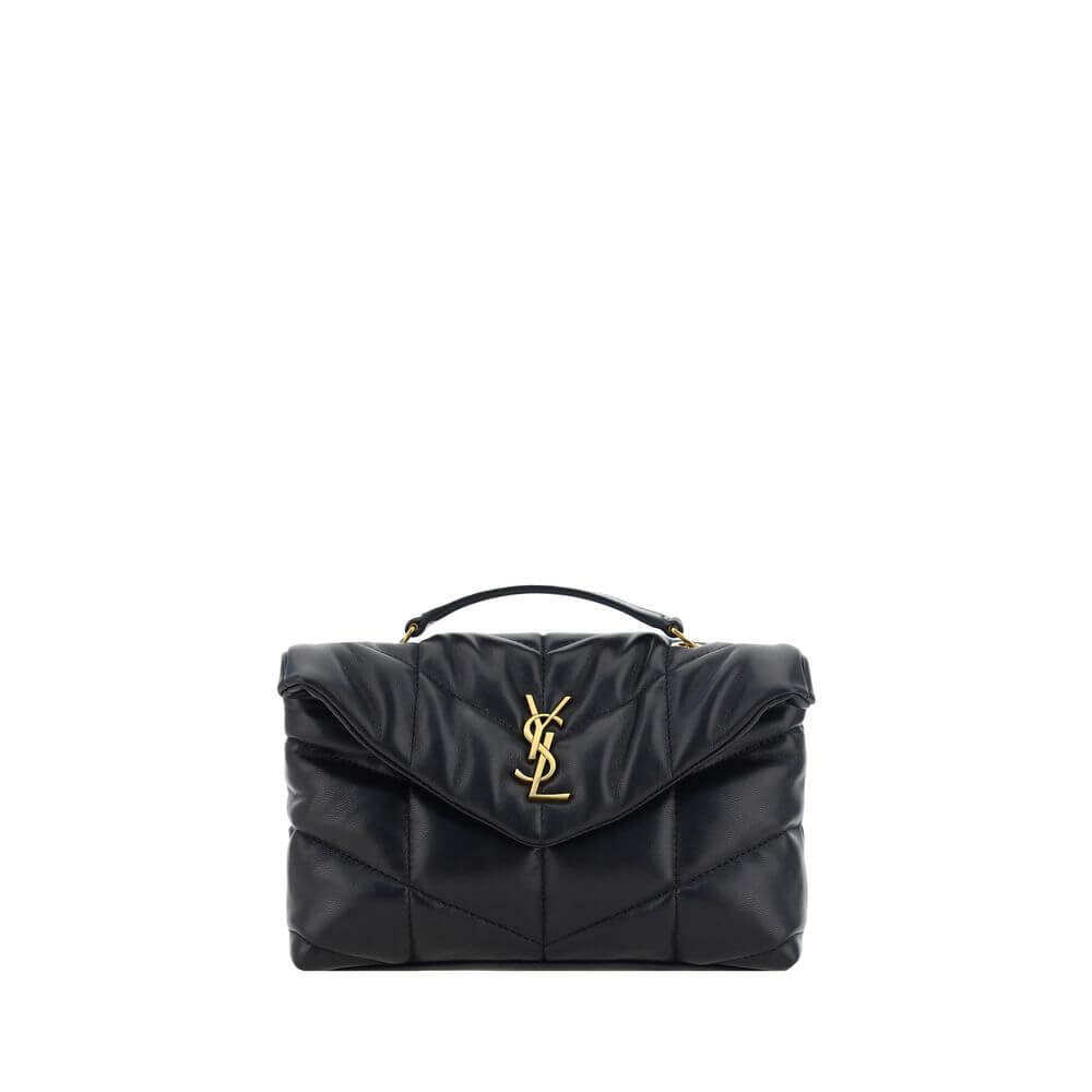 Saint Laurent Black Lamb Ovis Aries Aries Shoulder Bag with YSL logo, lambskin leather, and chevron quilted design.