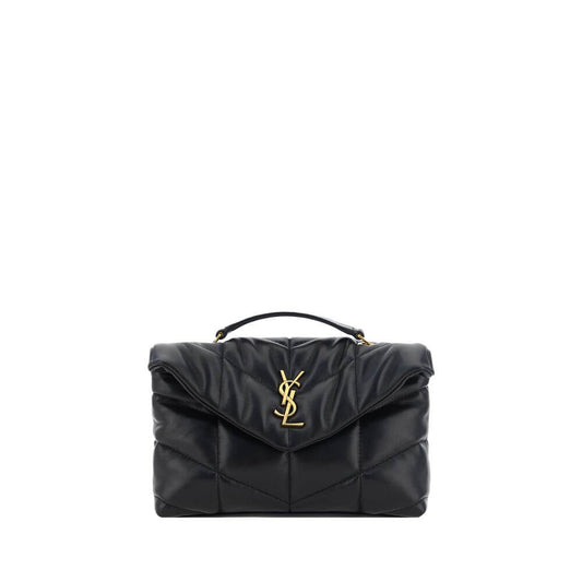 Saint Laurent Black Lamb Ovis Aries Aries Shoulder Bag with YSL logo, lambskin leather, and chevron quilted design.
