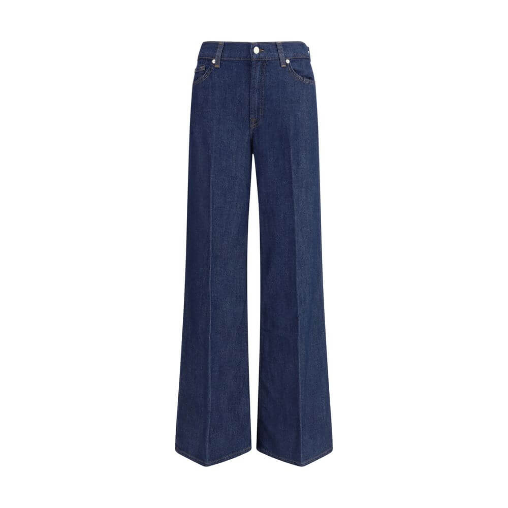 7FOR Blue Cotton Jeans Denim with wide-leg design, lightweight modal-cotton blend, classic five-pocket style, ideal for AW25 season.