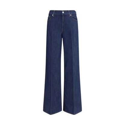 7FOR Blue Cotton Jeans Denim with wide-leg design, lightweight modal-cotton blend, classic five-pocket style, ideal for AW25 season.