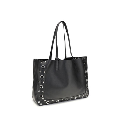 Valentino Garavani Black Calf Leather Bos Taurus Shoulder Bag with metal studs and rivets for a modern look.