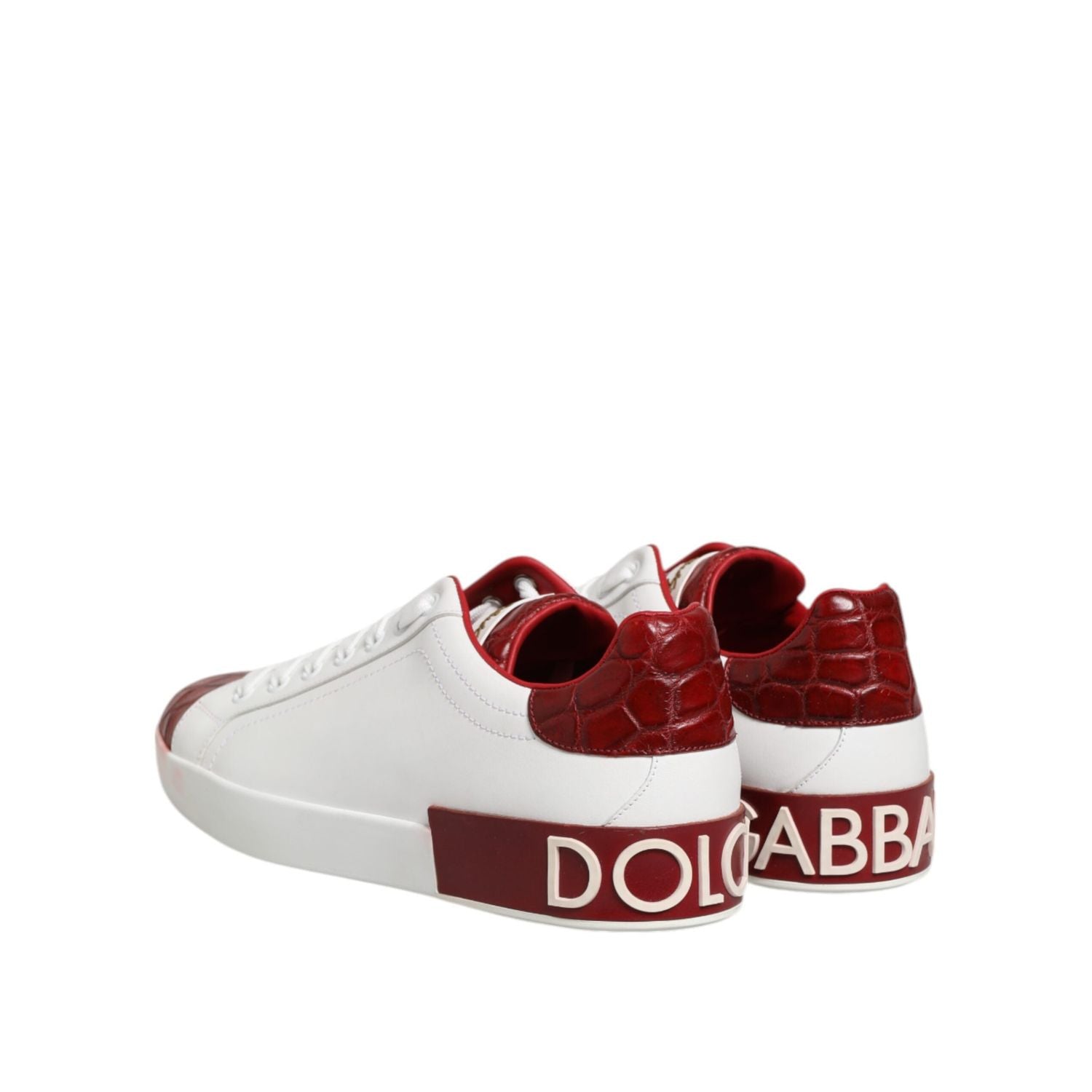Dolce & Gabbana White Red Leather Lace Up Sneakers Shoes