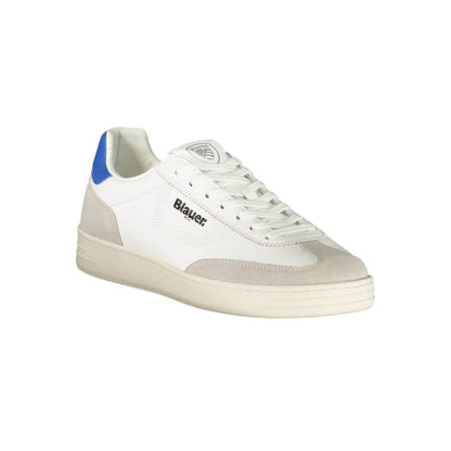 Blauer White Leather Men Sneaker with blue detail and logo, sleek design, plush removable insole for style and comfort