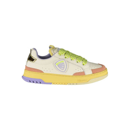 Blauer White Leather Women Sneaker with vibrant cream, antique pink, and wisteria details featuring removable insoles and Blauer logo.