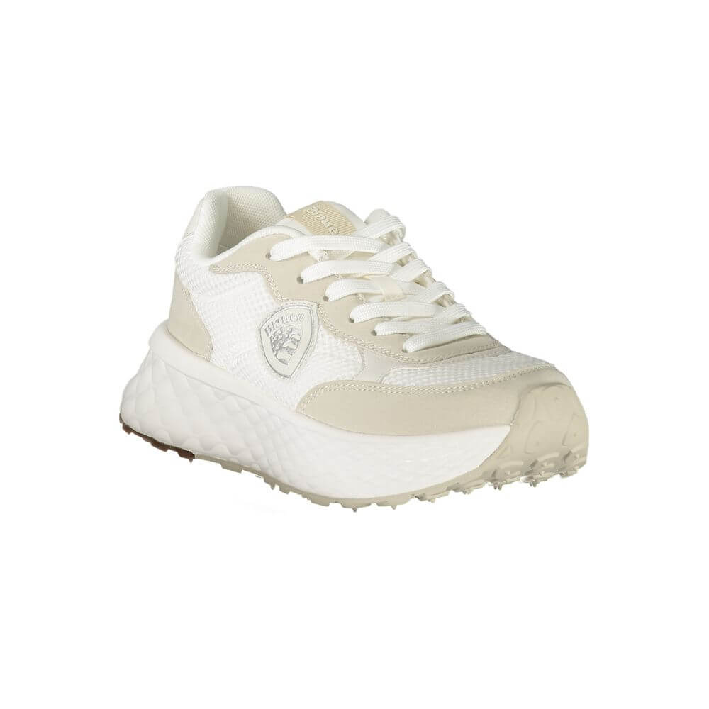 Blauer White Polyester Women Sneaker with iconic logo, stylish design, and comfortable removable footbed for fashion-forward individuals.