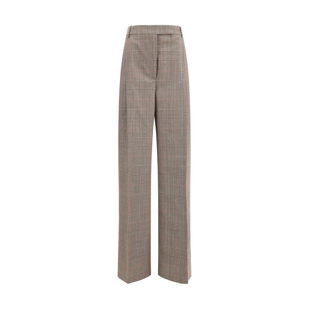 Rohe Beige Fleece Wool Casual Pants wide leg Prince of Wales fabric front view