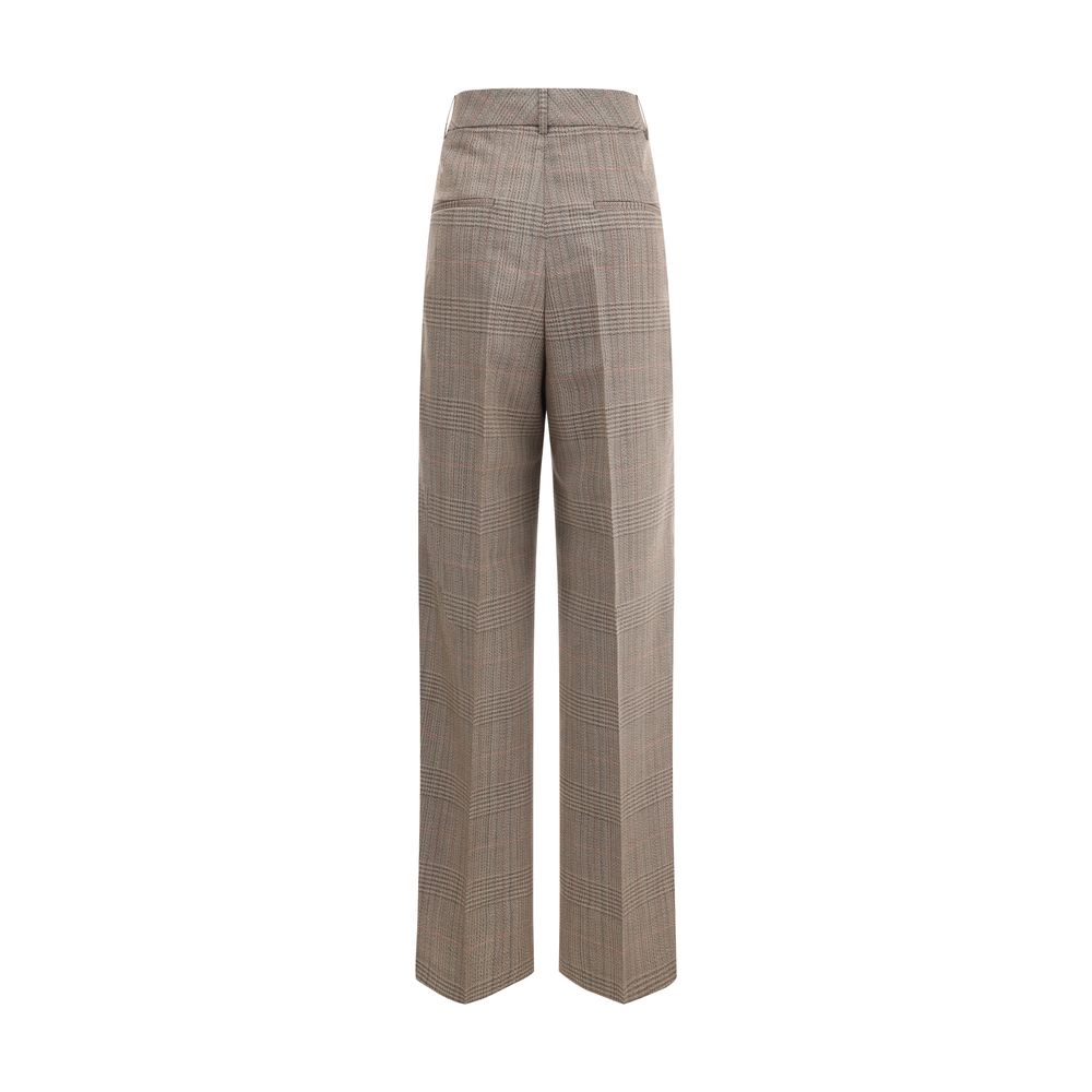 Rohe Beige Fleece Wool Casual Pants with wide leg, sophisticated design, and Prince of Wales fabric, perfect for classic elegance and comfort.