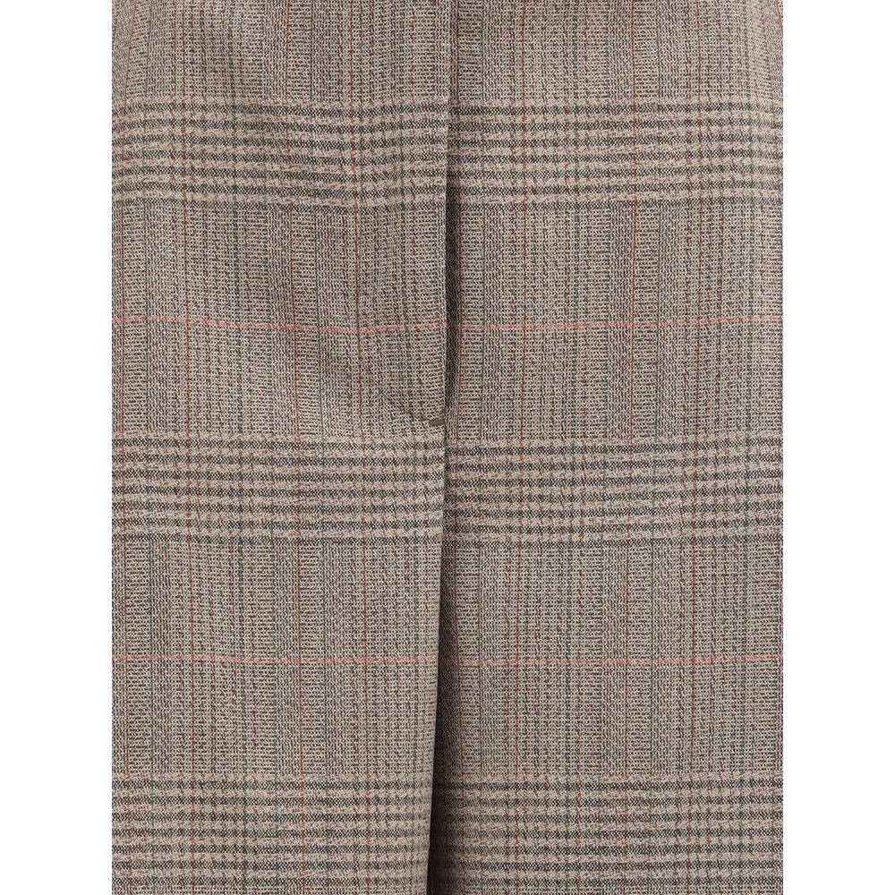Close-up of Prince of Wales fabric on Rohe Beige Fleece Wool Casual Pants, showcasing the elegant plaid pattern.