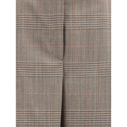 Close-up of Prince of Wales fabric on Rohe Beige Fleece Wool Casual Pants, showcasing the elegant plaid pattern.