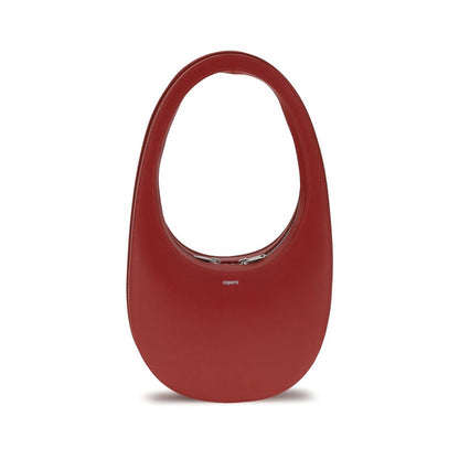 Coperni Red Calf Leather Bos Taurus Shoulder Bag with unique hobo silhouette and monogram plaque.