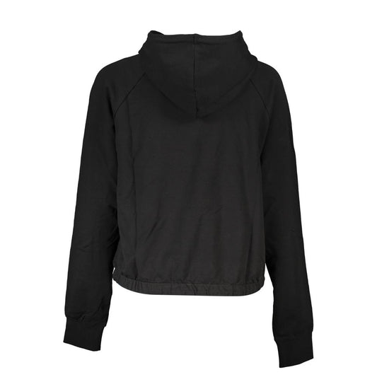 Fila Black Cotton Sweater with hood, long sleeves, elastic drawstring waistband, and logo embroidery, back view.