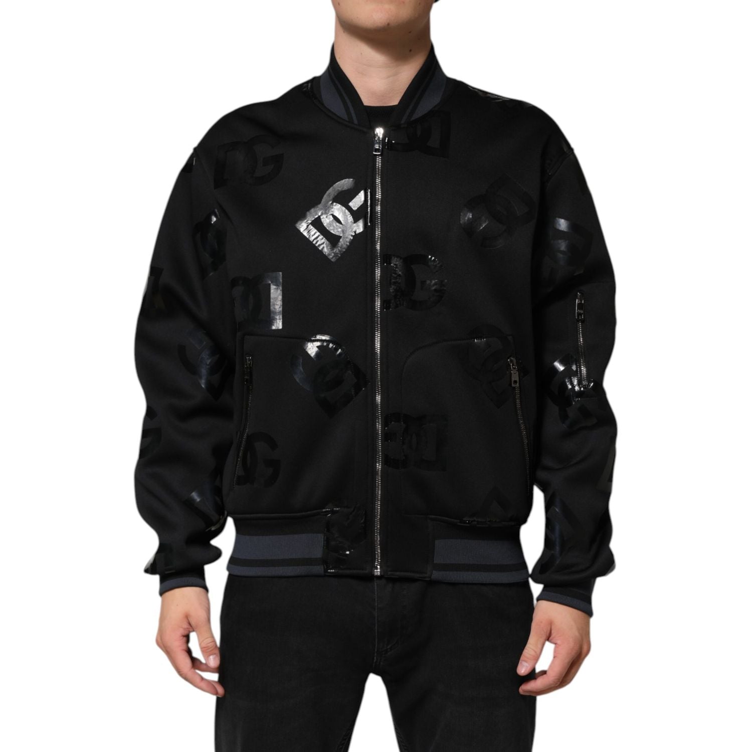 Dolce & Gabbana Black Wool Logo DG Mania Men Bomber Jacket