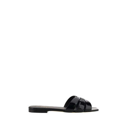 Saint Laurent Black Calf Leather Bos Taurus Flat Sandals